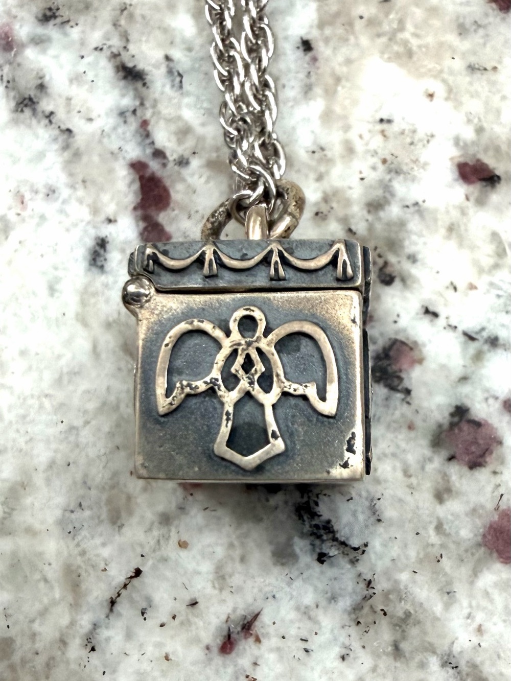 James Avery Sterling Silver Angel Prayer Box Pendant Necklace